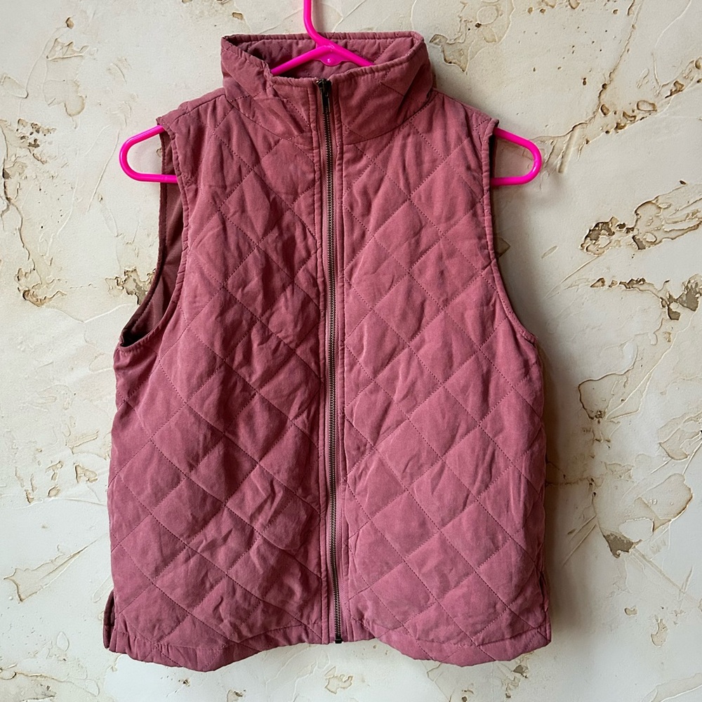 Umgee Dusty Rose Pink Quilted Vest Size Small Zip Front Lightweight Summer EUC